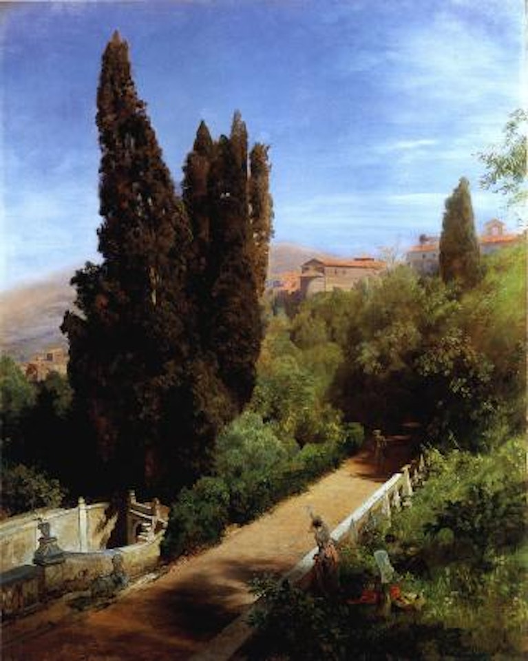 Im Park der Villa d'Este, Tivoli by Oswald Achenbach