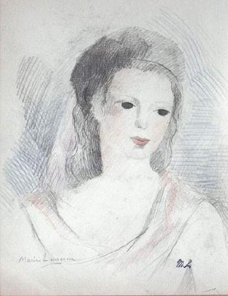 Jeune femme en buste a l'echarpe rose by Marie Laurencin