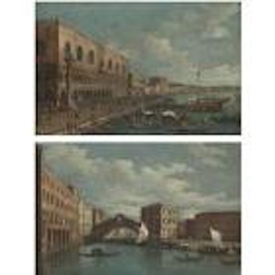 Venice, a view of the Rialto Bridge. Venice, a view of the Riva degli Schiavoni by Canaletto