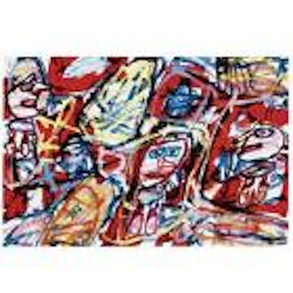 Site aleatoire avec trois personnages by Jean Dubuffet