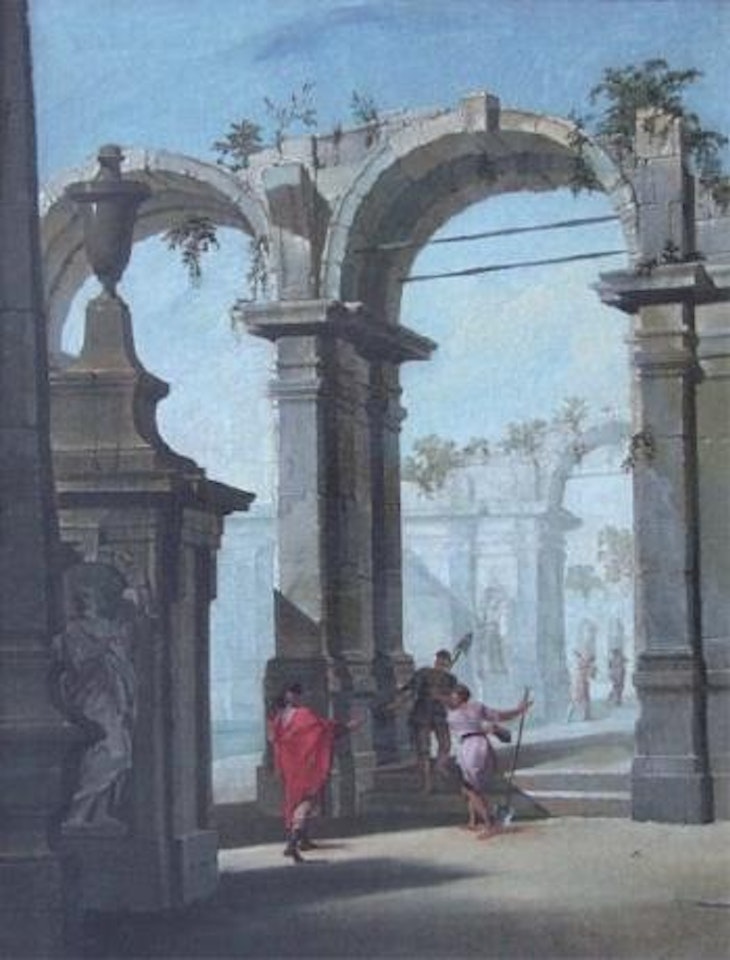 Personnages dans une architecture en ruine by Roman School