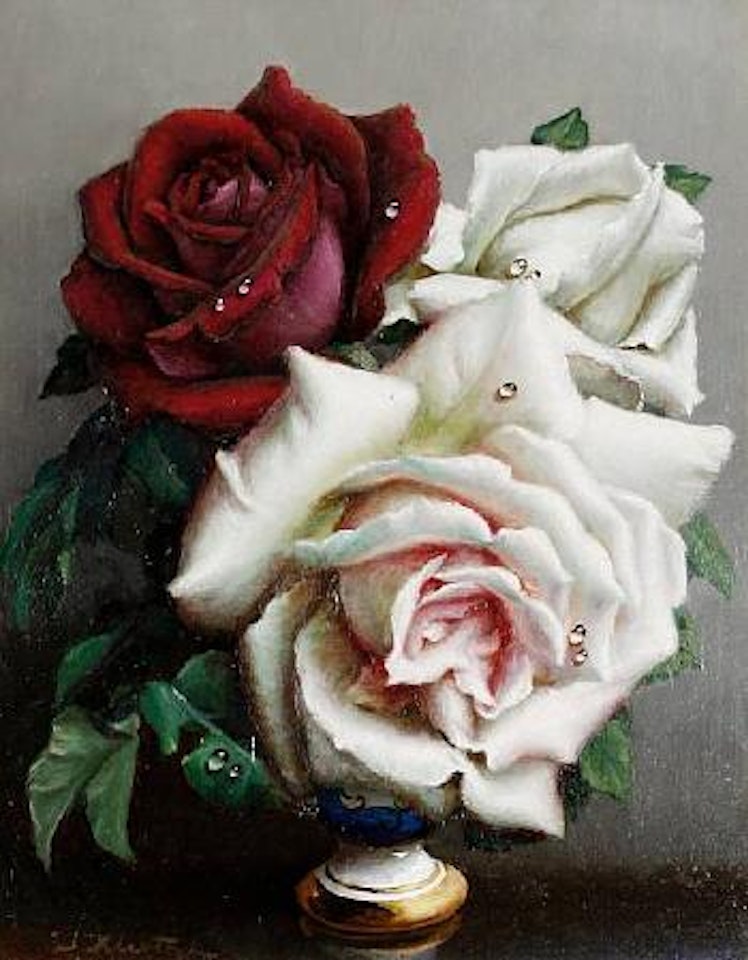 Three roses, pink, white and red by Irene Klestova