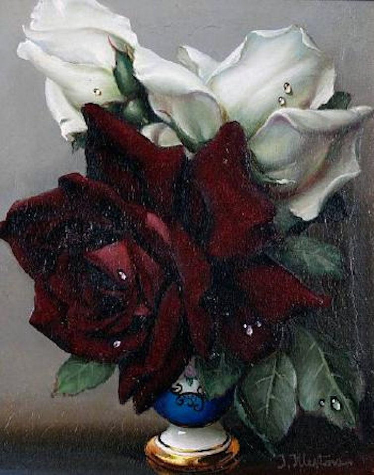 Still life with roses, red and white by Irene Klestova
