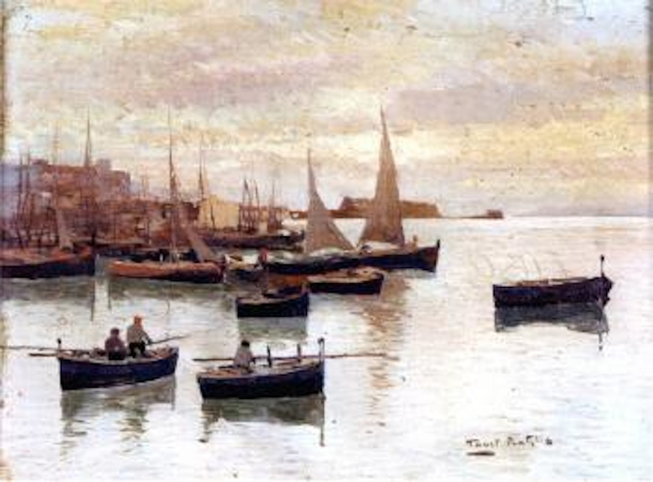 Fishing Boats by a Harbour by Fausto Pratella