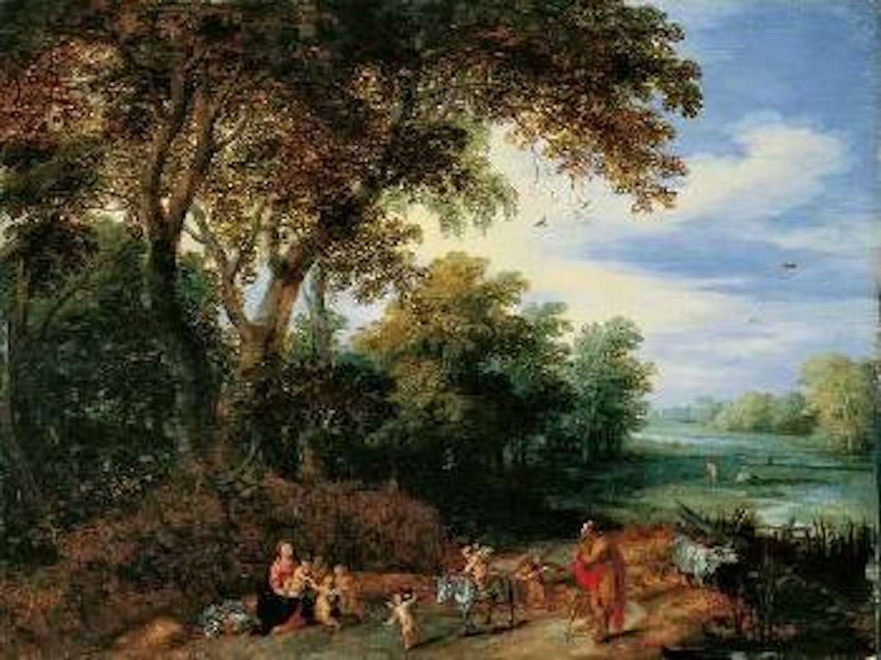Baumlandschaft mit Ruhe auf der Flucht by Jan Brueghel the Younger