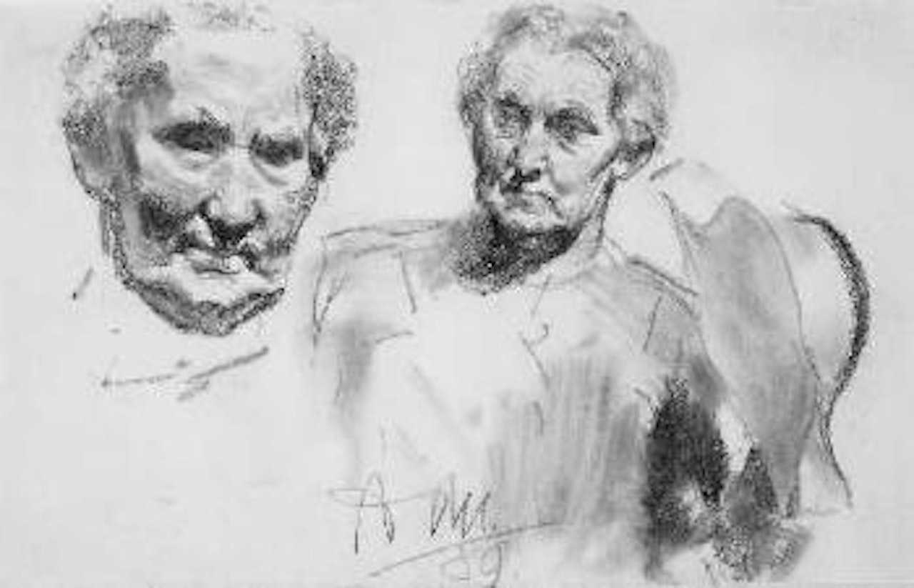 Studienblatt mit Kopf und Oberkörper einer älteren Frau by Adolph Menzel