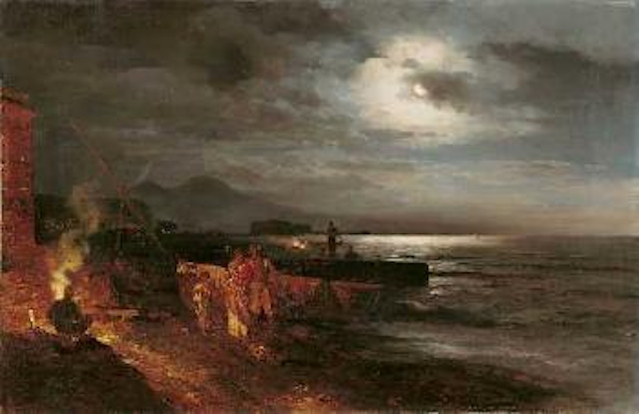Die Bucht von Neapel im Mondlicht by Oswald Achenbach