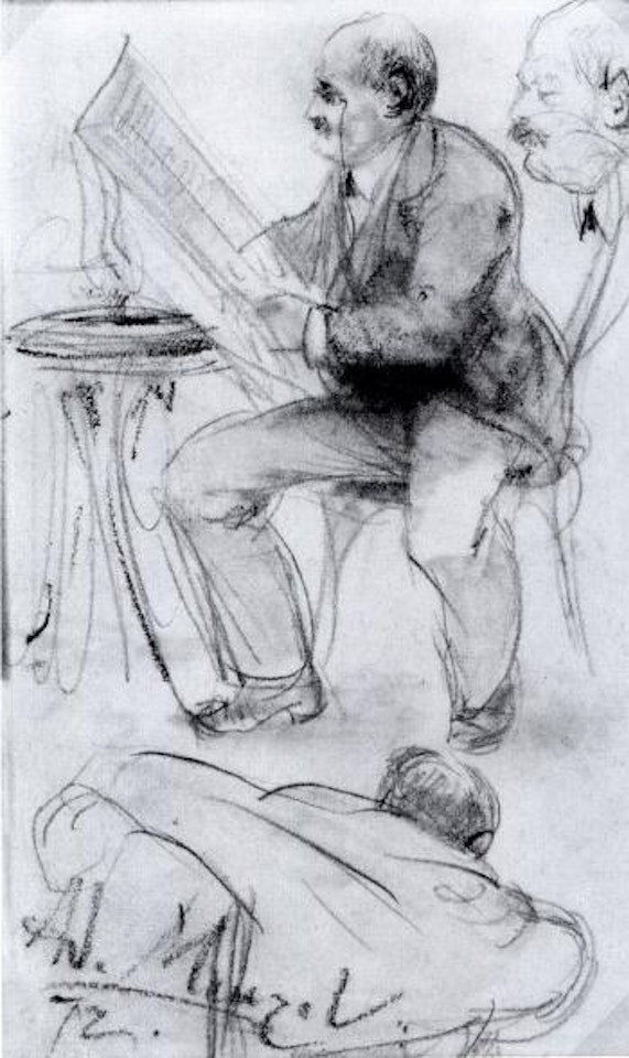 Zeitungsleser im Kaffeehaus by Adolph Menzel