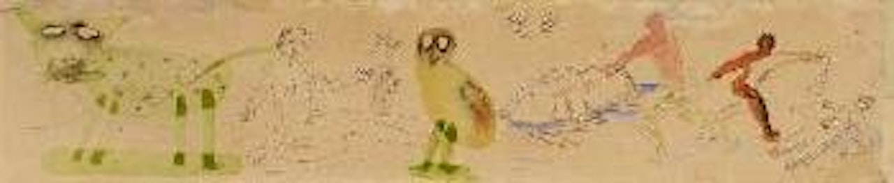 Frise de personnages au chat vert by Victor Brauner