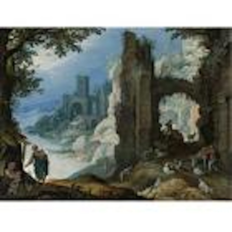 Figures in a landscape with ruins by Paul Bril