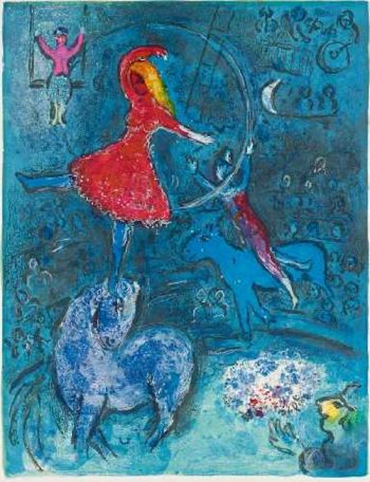 Kunstreiterin auf blauem Pferd (Mourlot 493; Cramer Bücher 68) by Marc Chagall