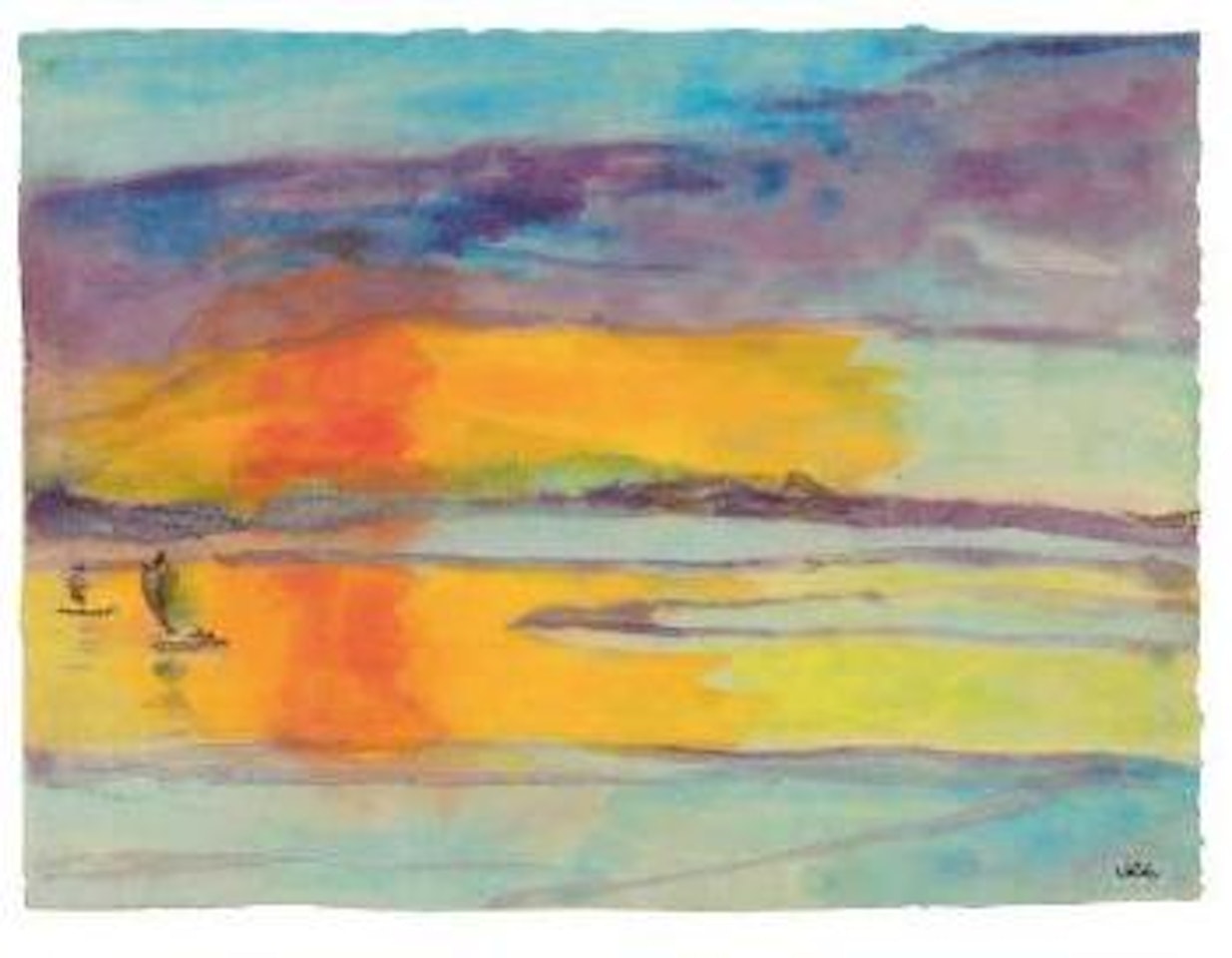 Sonnenuntergang mit zwei Seglern by Emil Nolde