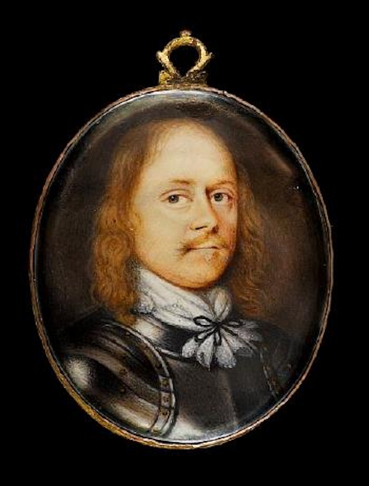 A Gentleman, wearing gilt-studded armour and white lace jabot tied with a thin black ribbon by David Des Granges