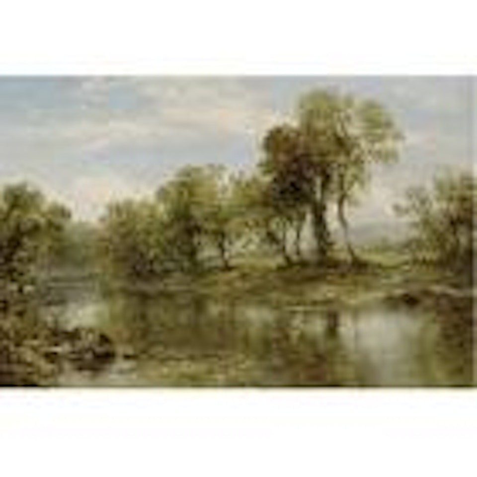 Figures resting by a riverbank by Benjamin Williams Leader