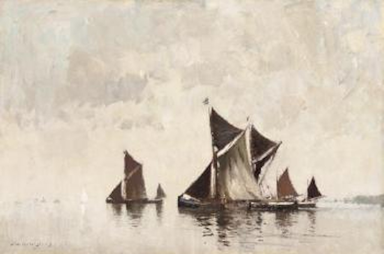 Thames barges leaving with the tide by Edward Seago