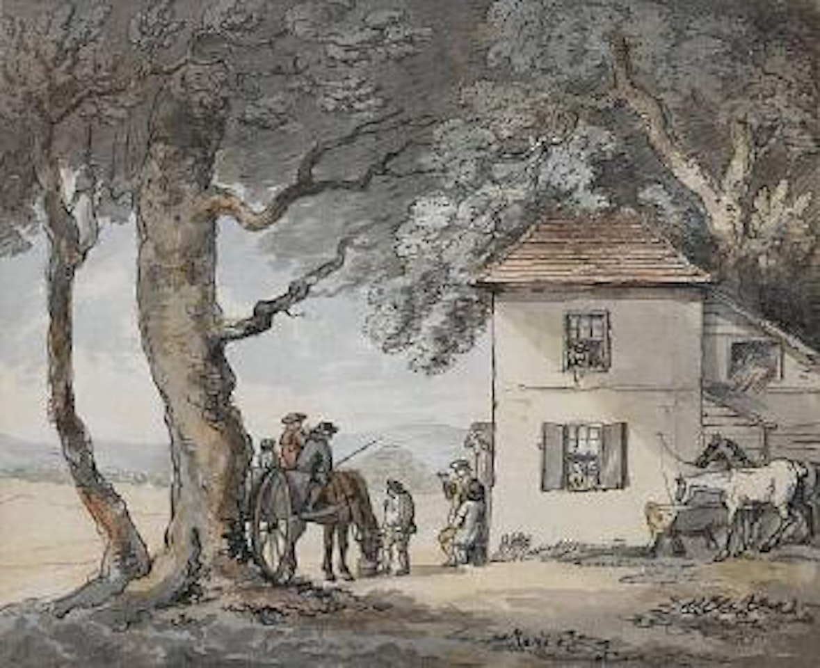 Horses and cart outside a country pub by Thomas Rowlandson