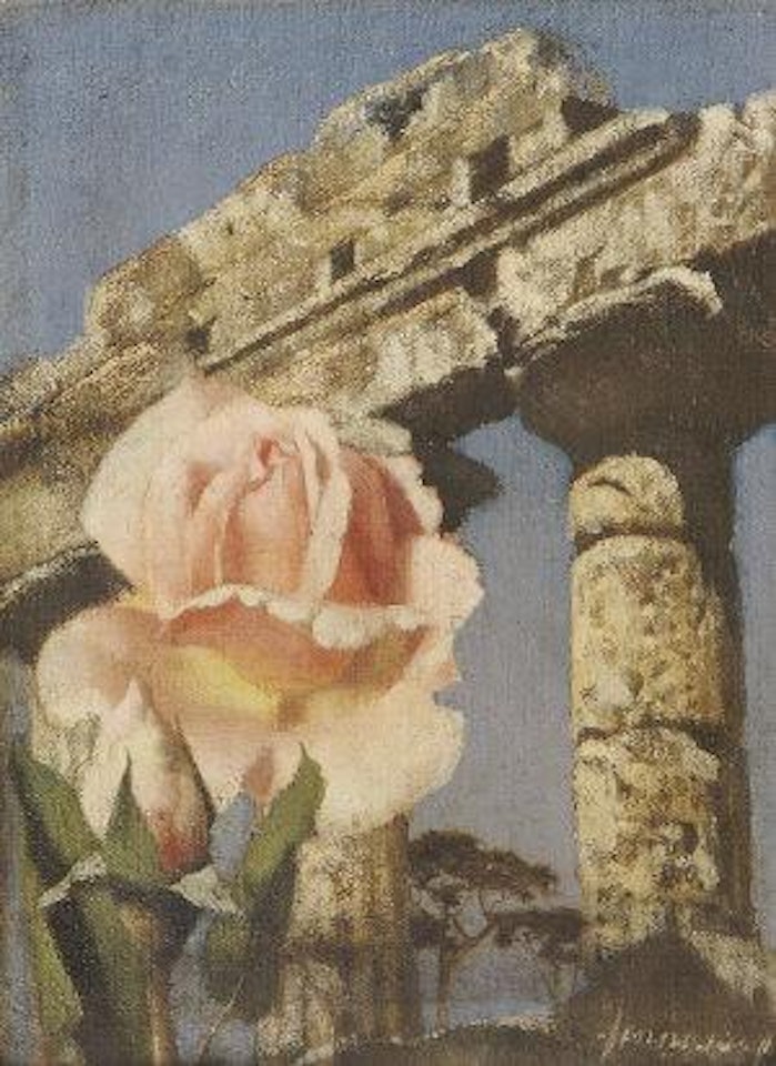 Peach rose in classical landscape by Patrick Hennessey