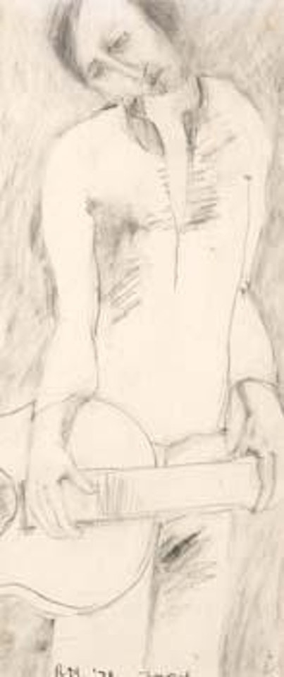 Man with guitar by Ralph Hotere