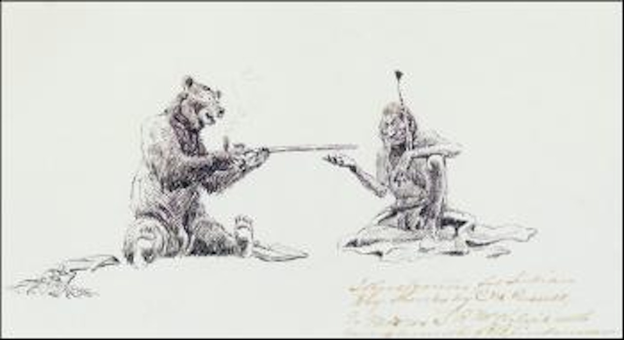Bear & Indian smoking pipe by Charles M Russell