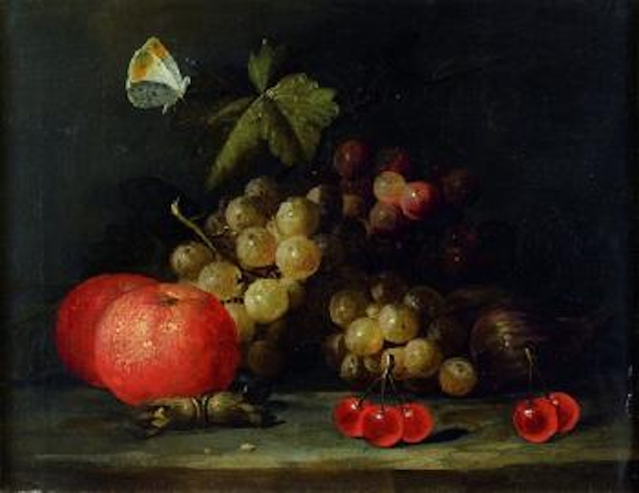 Nature morte aux raisin, figues et oranges sur un entablement by Jan Pauwel Gillemans