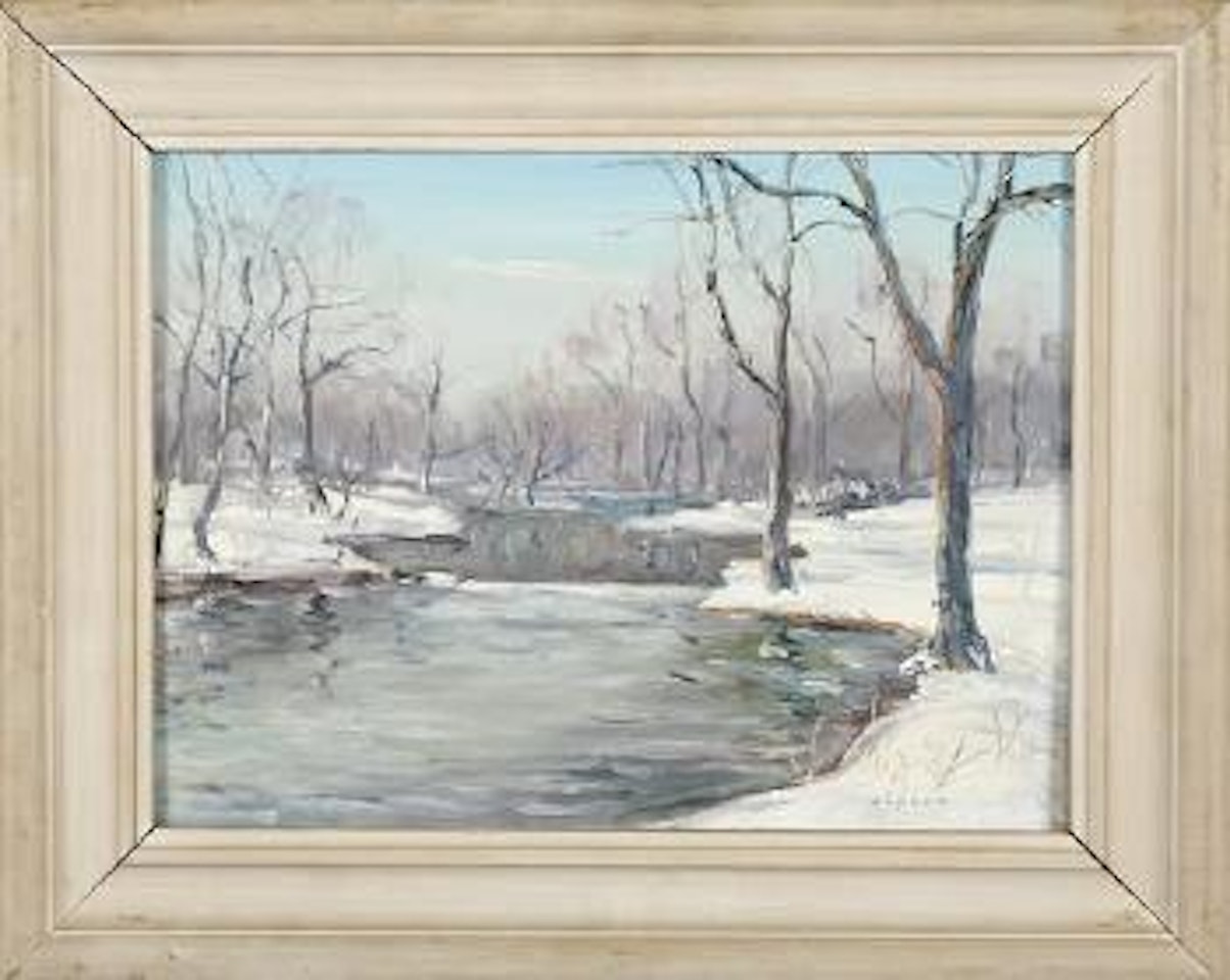 Winter landscape with creek by Walter Emerson Baum