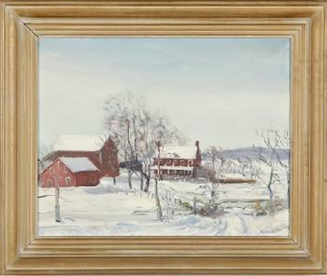 Former Christopher Schultz Homestead, winter farm scene by Walter Emerson Baum