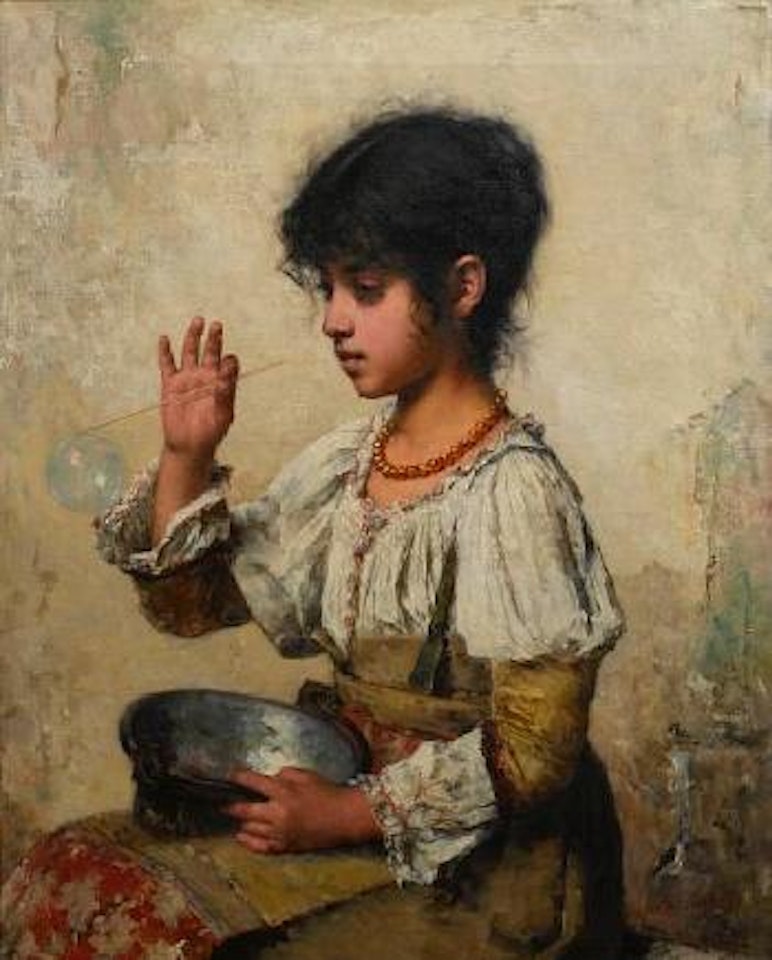 Young girl blowing bubbles by Alexei Harlamoff