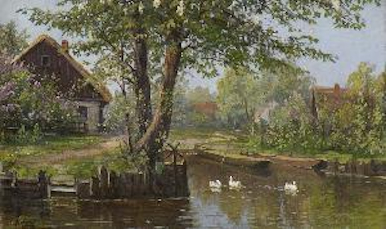 Dorf im Frühling (im Spreewald?) by Walter Moras