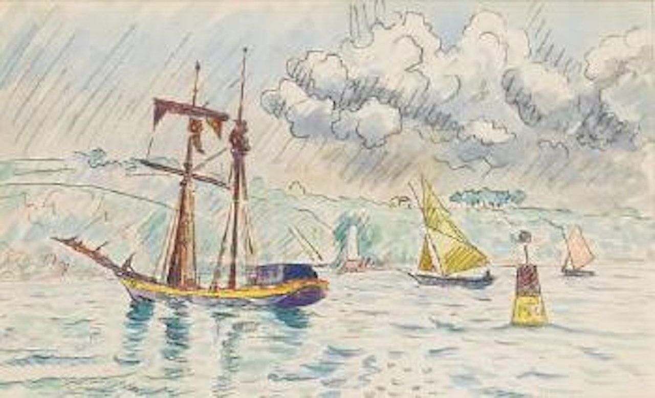 Boats in the estuary by Paul Signac