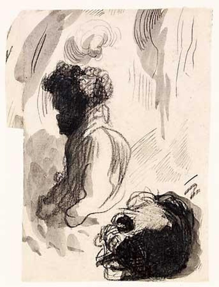 Verso de le feuille d'études au croquis de 'la République', deux têtes d'hommes by Honoré Daumier