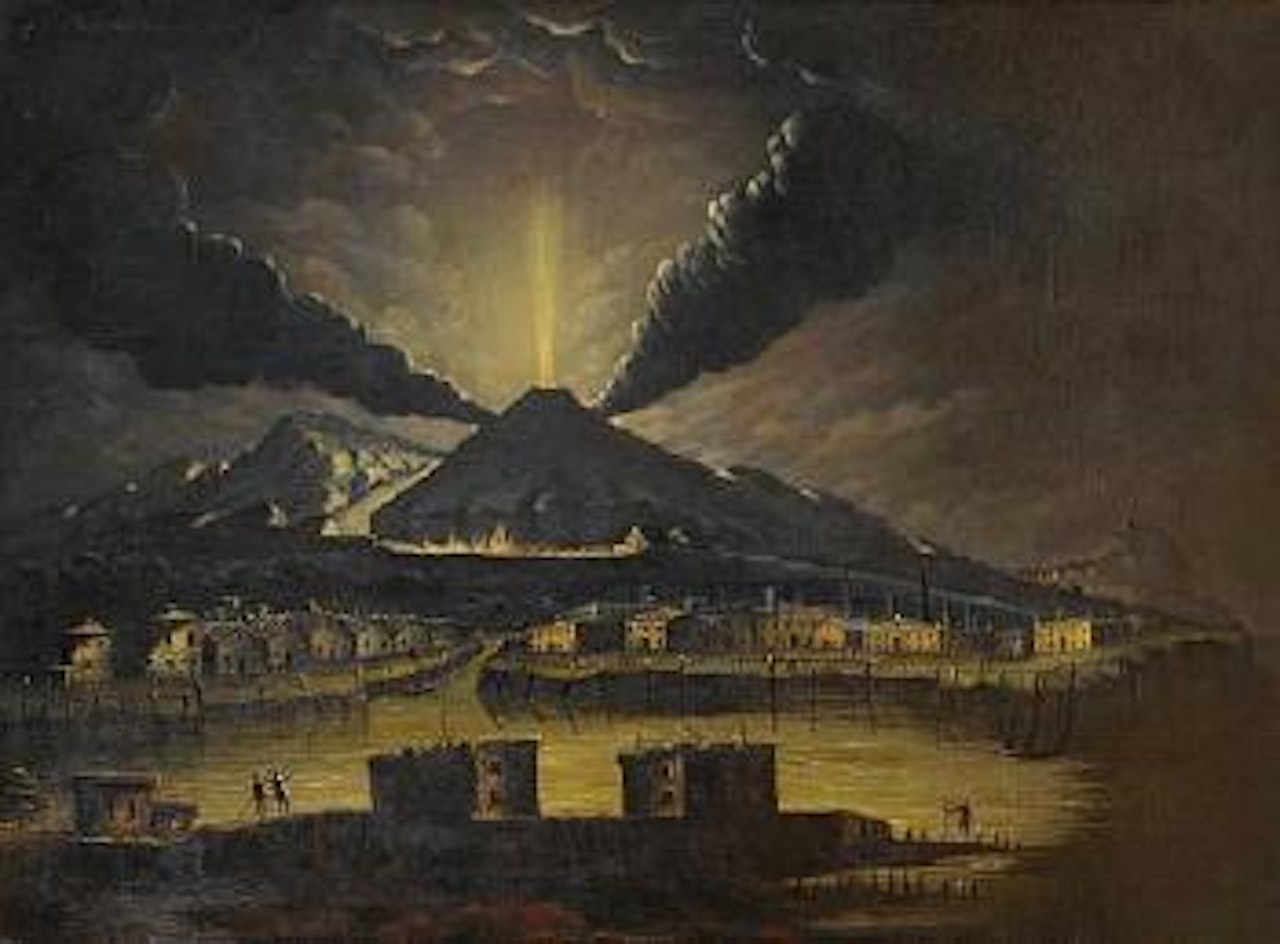 The eruption of a volcano at night by Italian School