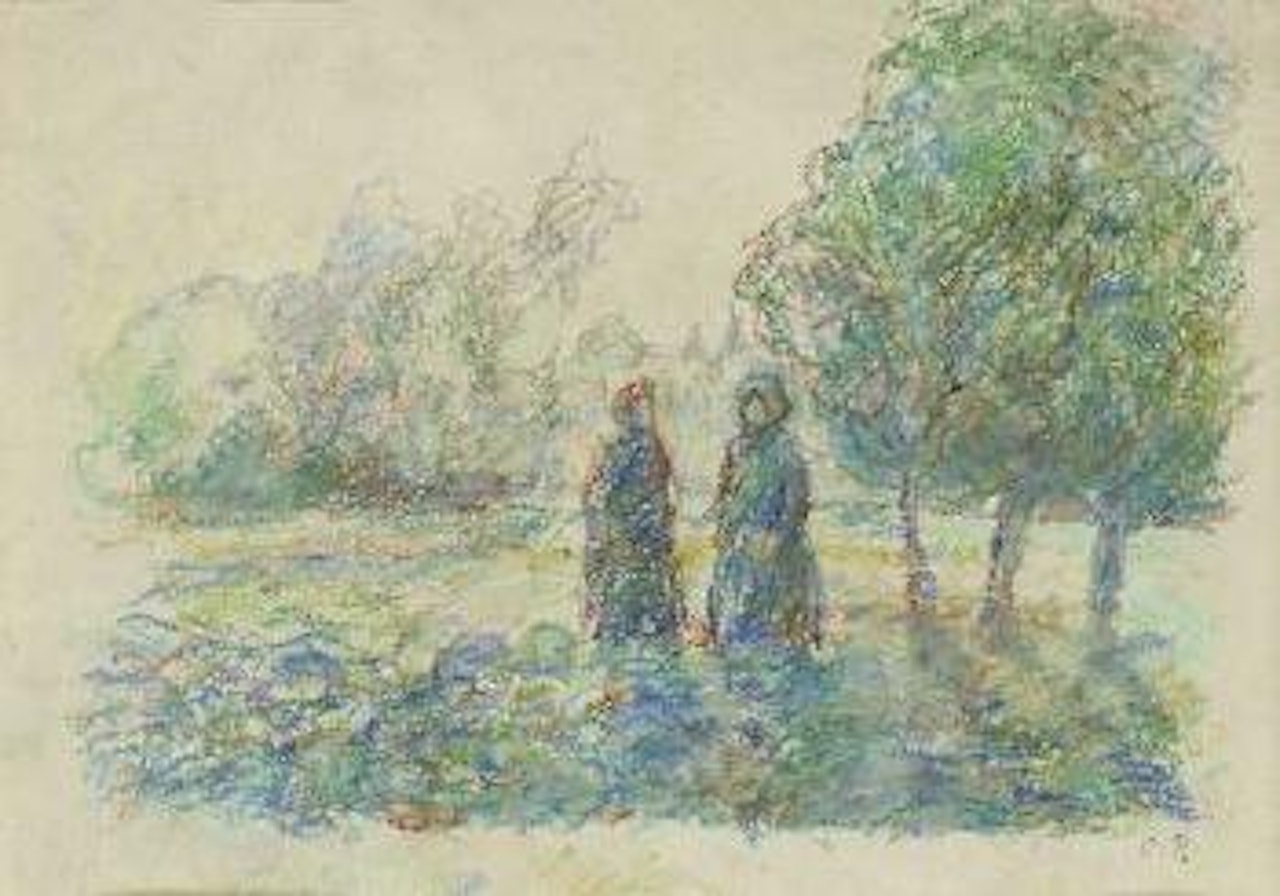 Deux paysannes dans un champs des choux by Camille Pissarro