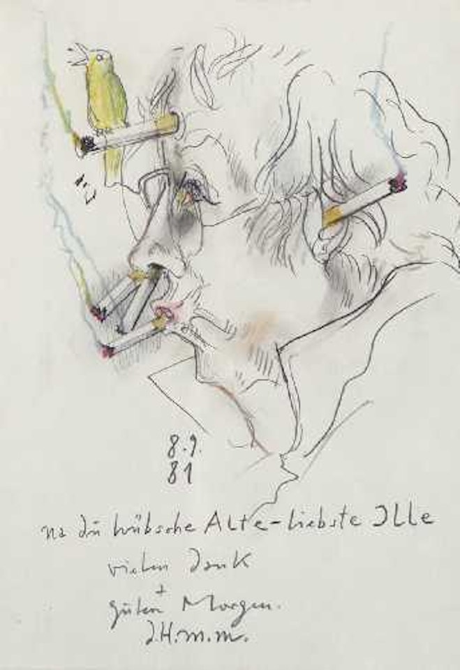 na du hübsche Alte - liebste Ille.. (Selbstbildnis) by Horst Janssen