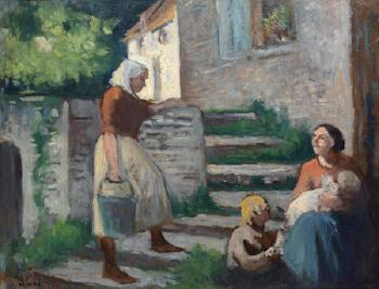 Conversation dans l'escalier de la Chaumière, Rolleboise by Maximilien Luce