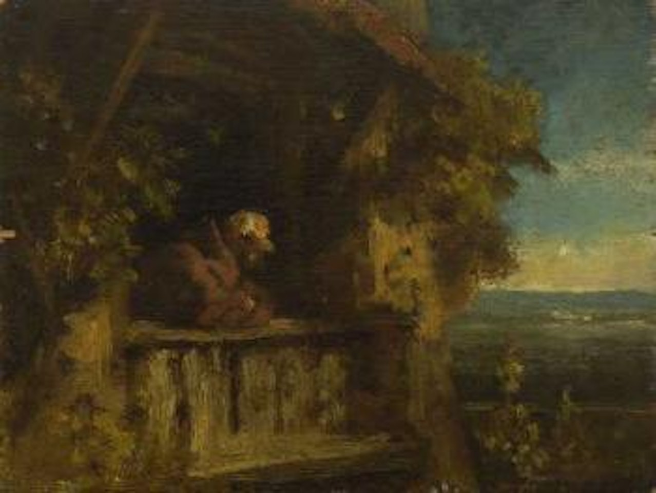 Mönch vom Balkon in die Landschaft blickend by Carl Spitzweg