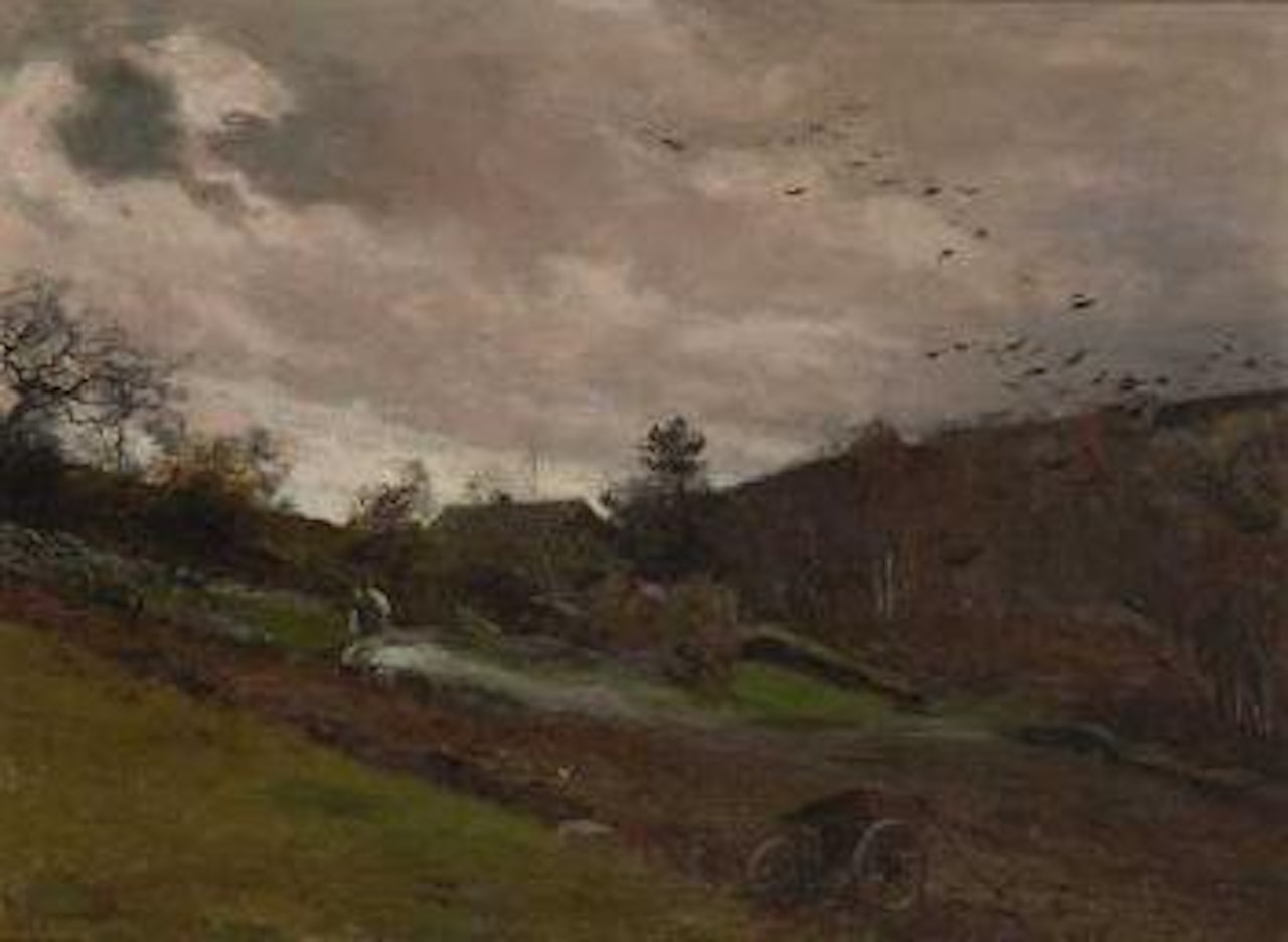 Herbsttag, Kartoffelfeuer in herbstlicher Landschaft by Alexander Koester