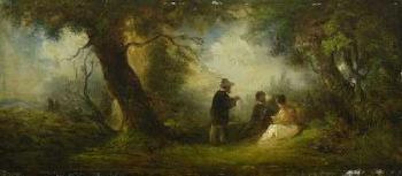 Rastende Wanderer auf einer Waldlichtung by Carl Spitzweg
