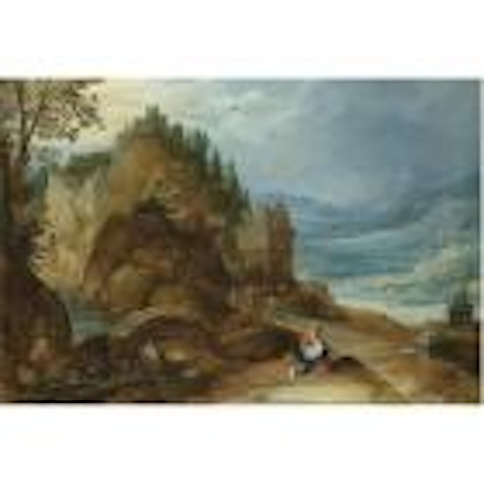 A mountainous river landscape with the Rest on the Flight into Egypt by Joos de Momper the Younger