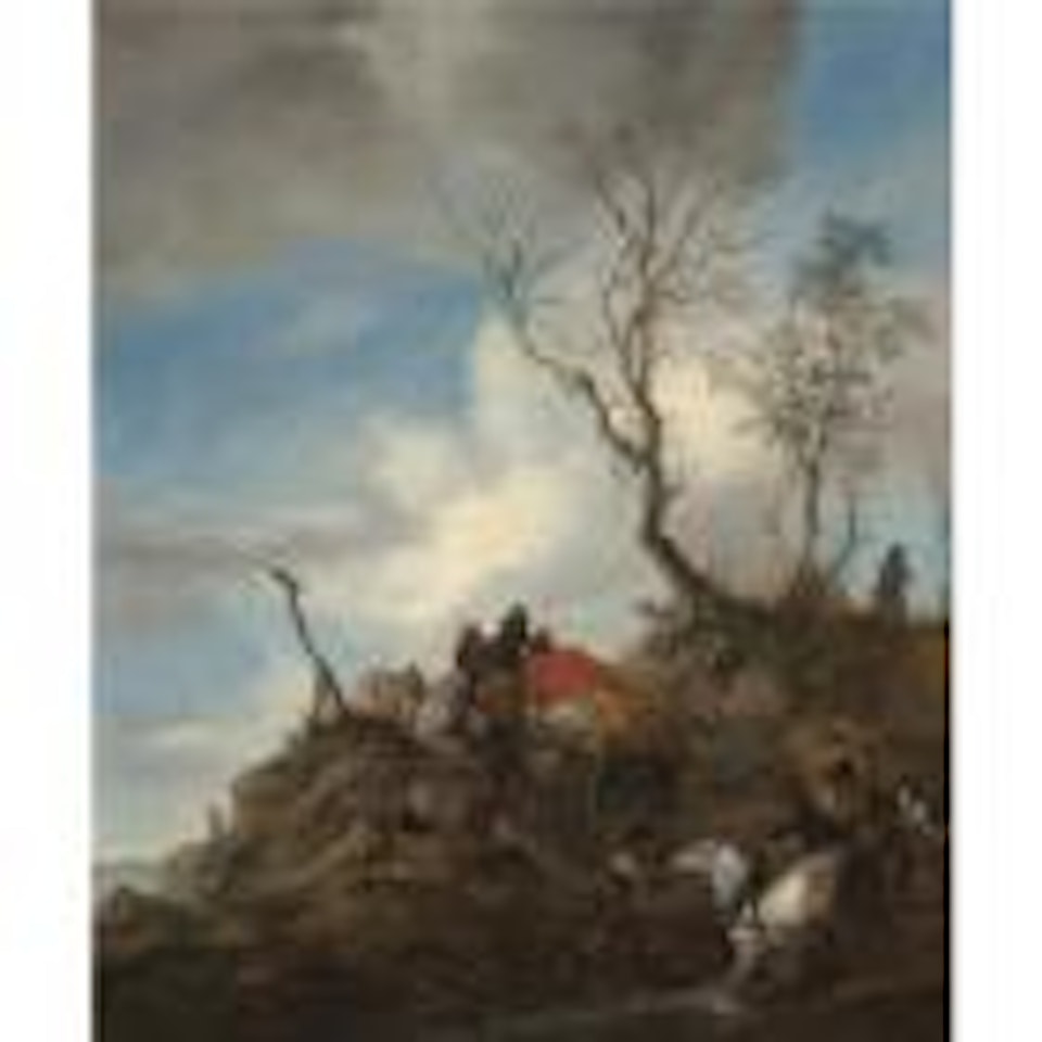 Horse-wagons on a rough road by Philips Wouwerman