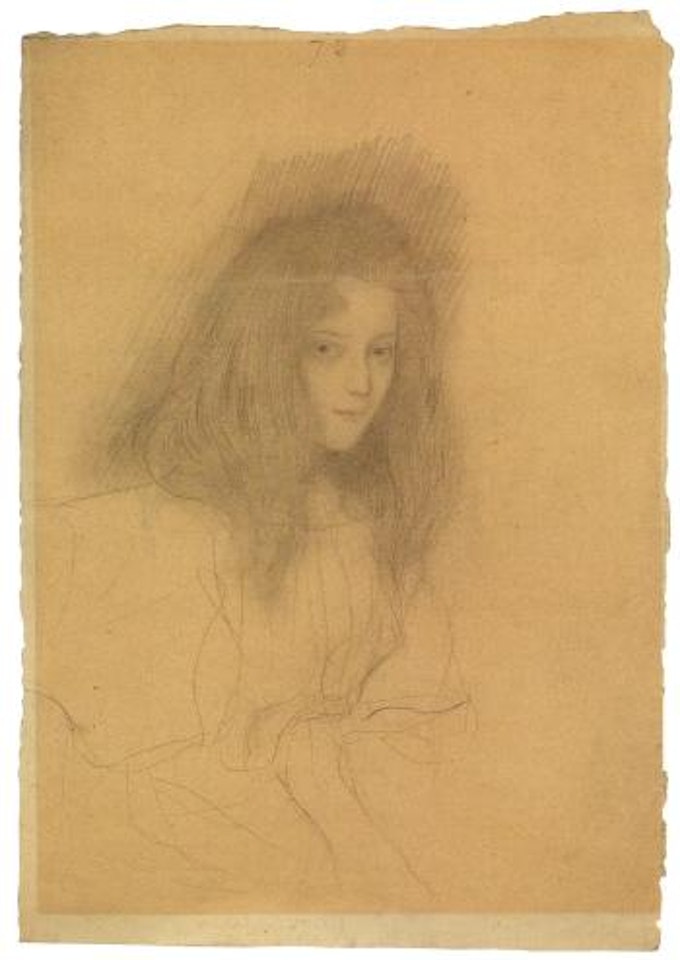 Brustbild eines Mädchens mit langem Haar by Gustav Klimt