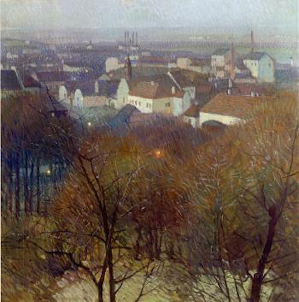 Blick auf Nußdorf und Heiligenstadt in der Dämmerung by Carl Moll