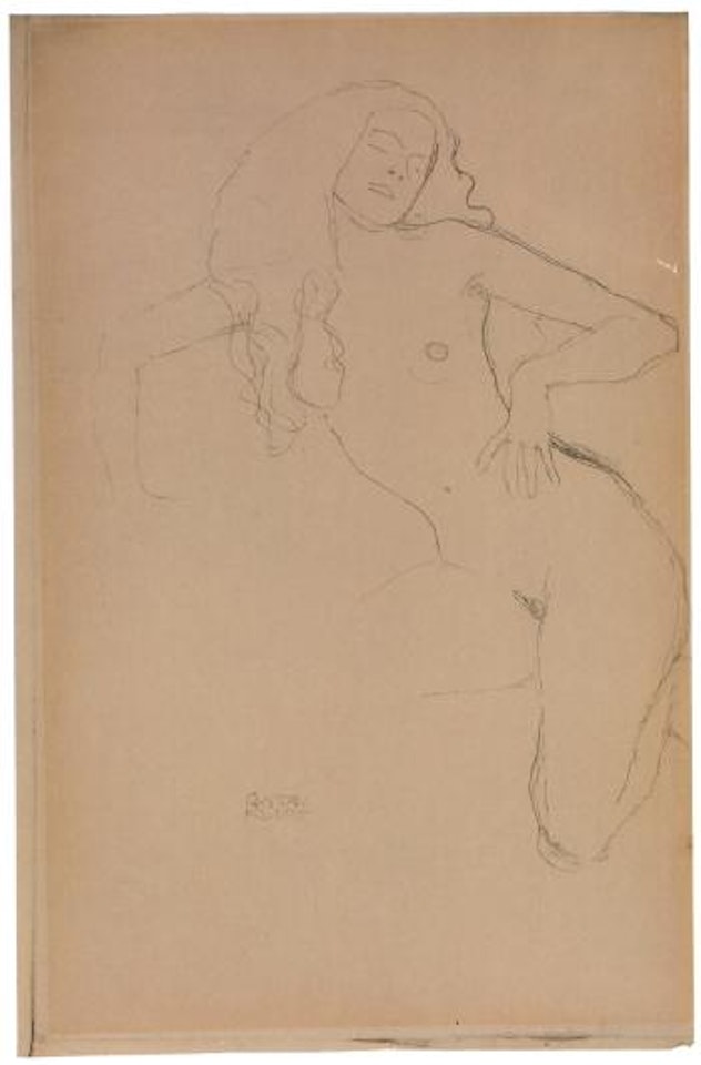 Kniender weiblicher Akt, sich mit der linken Hand abstützend by Gustav Klimt