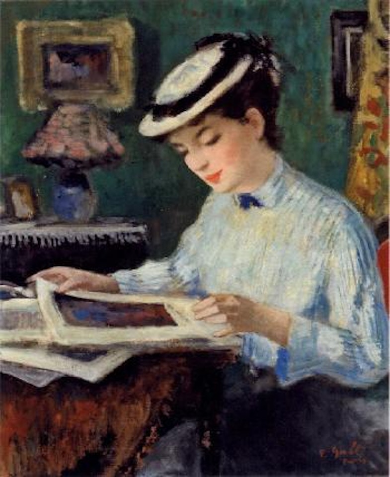 Eugénie tournant les pages d'un livre illustré by François Gall