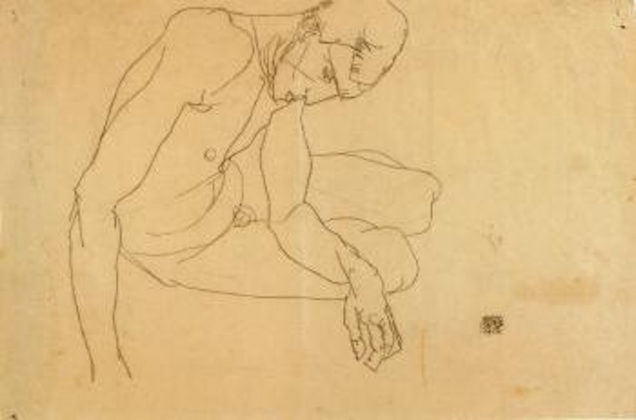Sitzender Akt, den Kopf nach vorne gebeugt by Egon Schiele
