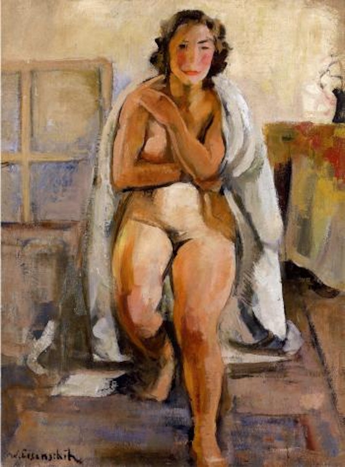 Sitzender weiblicher Akt mit weißem Tuch by Willy Eisenschitz