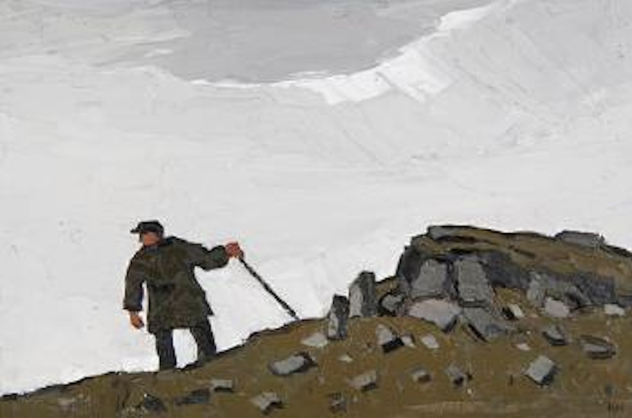 Farmer on a hillside by Kyffin Williams