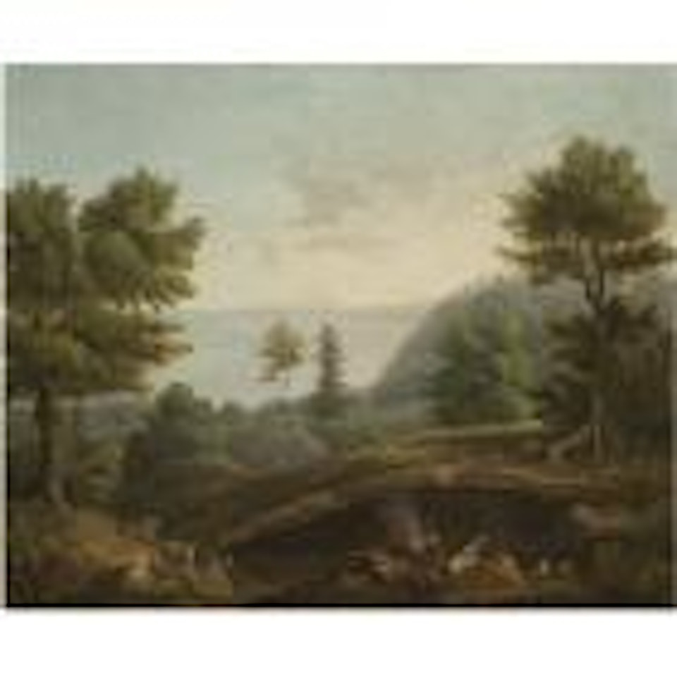 A coastal landscape, probably near Naples, with herdsmen and their goats around a fire near a grotto by Jacob Philipp Hackert