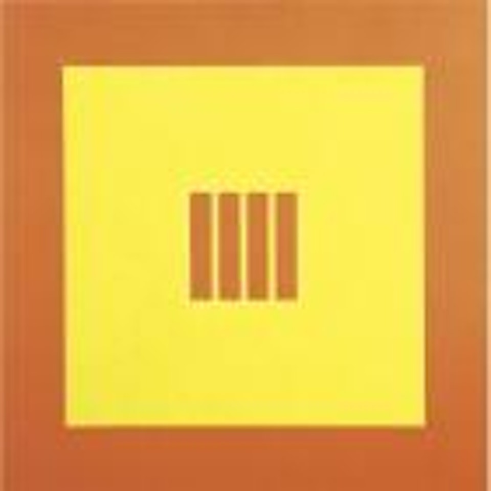 Yellow prison with orange background by Peter Halley