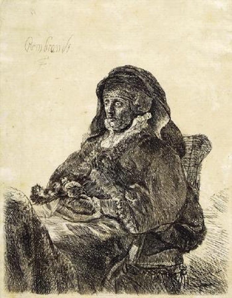La madre del artista con vestido y guantes negros by Attributed to Rembrandt Harmensz van Rijn