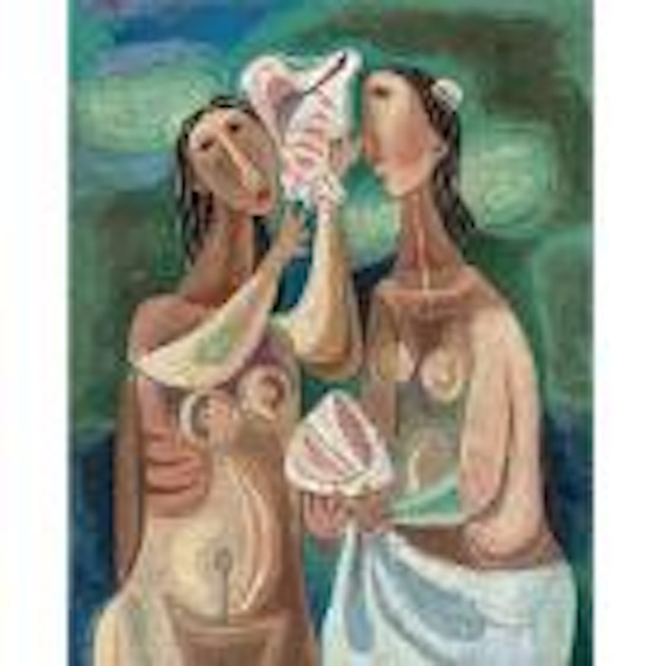 Young girls with shells by Mario Carreno